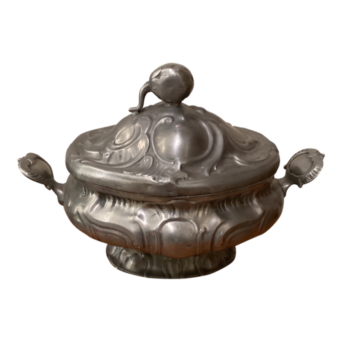 antique 19th century rococo style pewter tureen angel mark germany 3758