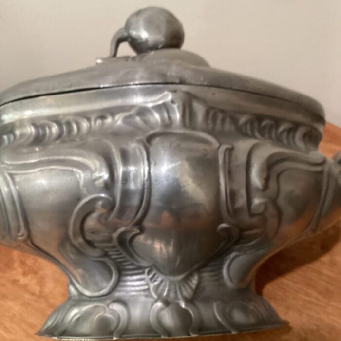 antique 19th century rococo style pewter tureen angel mark germany 4046