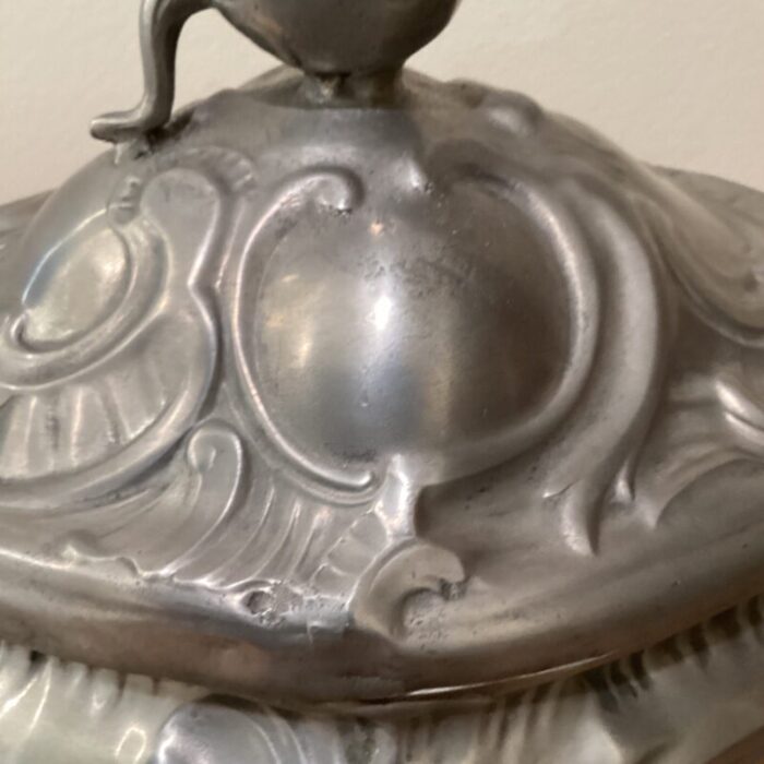 antique 19th century rococo style pewter tureen angel mark germany 6090