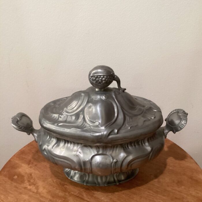 antique 19th century rococo style pewter tureen angel mark germany 9744