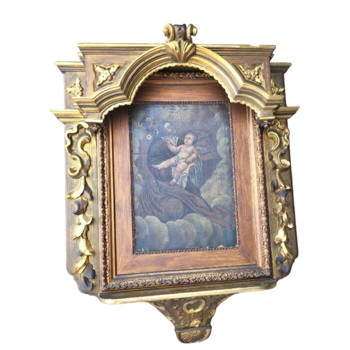 antique altarpiece with oil painting of jesus with child 1