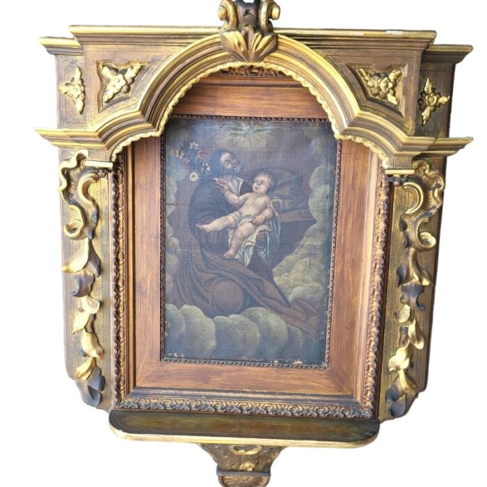 antique altarpiece with oil painting of jesus with child 5