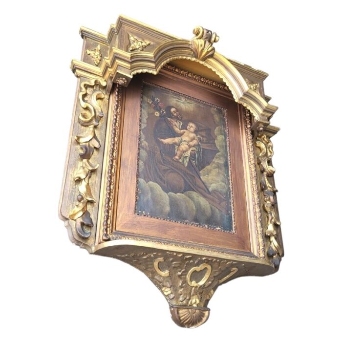 antique altarpiece with oil painting of jesus with child 9