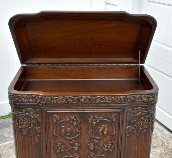 antique art nouveau style carved walnut two door cabinet wlift top 3045