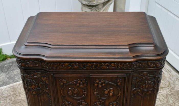 antique art nouveau style carved walnut two door cabinet wlift top 6371