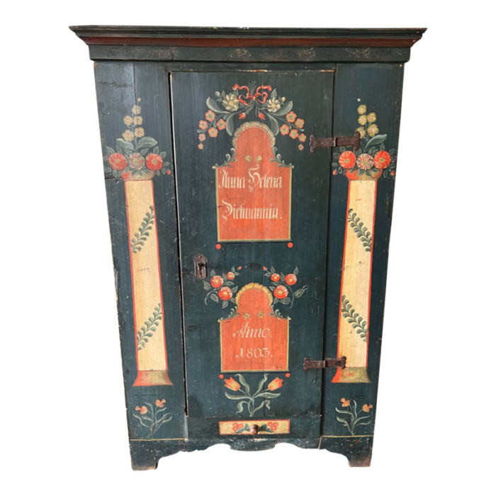 antique austrian painted cupboard wardrobe armoir 8639