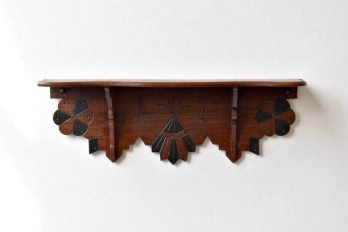 antique carved wood victorian eastlake style wall shelf with floral detail circa 1880s 6853