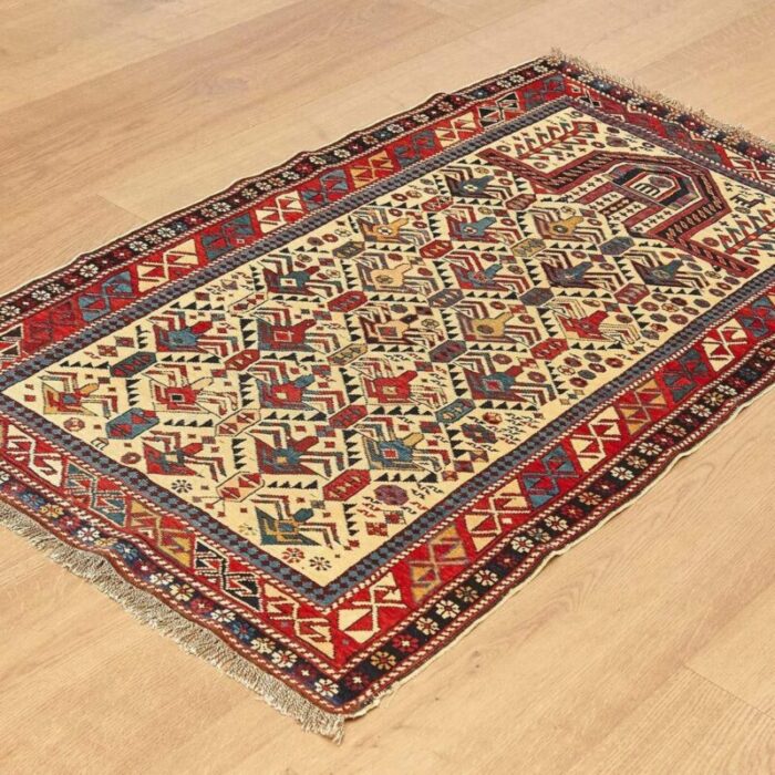 antique caucas daghestan hand knotted wool rug 1880s 2