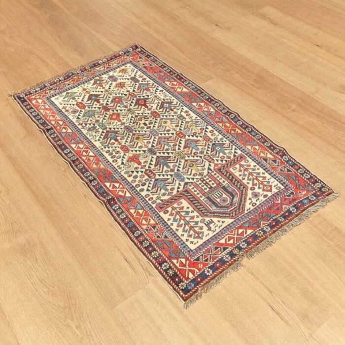 antique caucas daghestan hand knotted wool rug 1880s 5