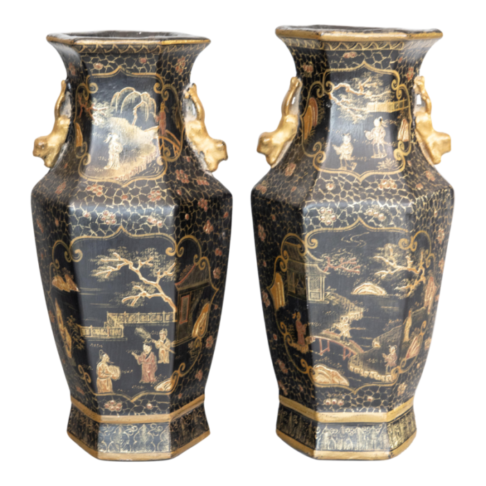 antique chinese gilt papier mache vases a pair 0485