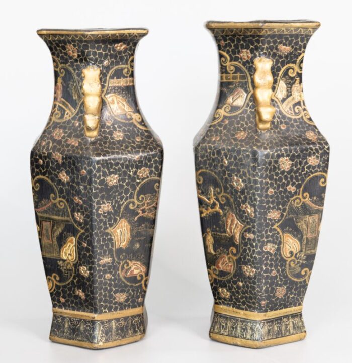 antique chinese gilt papier mache vases a pair 4969