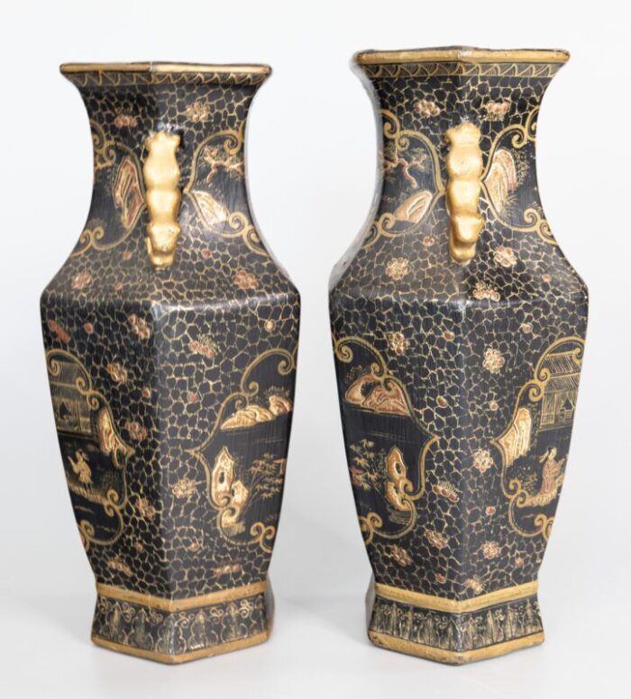 antique chinese gilt papier mache vases a pair 6791