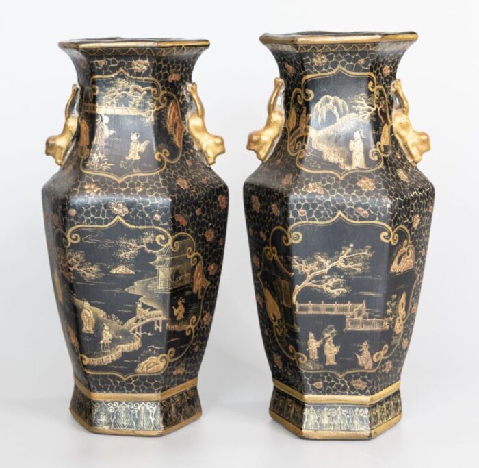 antique chinese gilt papier mache vases a pair 8233