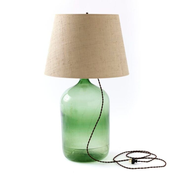 antique demijohn lamp with raffia shade 9241