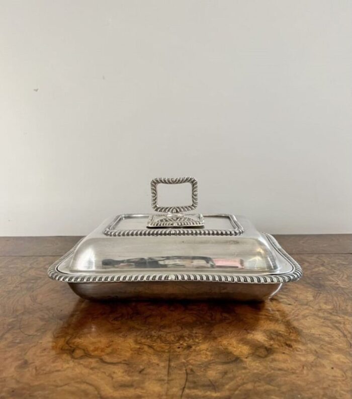 antique edwardian silver plated rectangle entree dish 1900 5