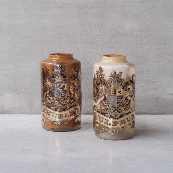 antique english glass apothecary pots set of 2 1