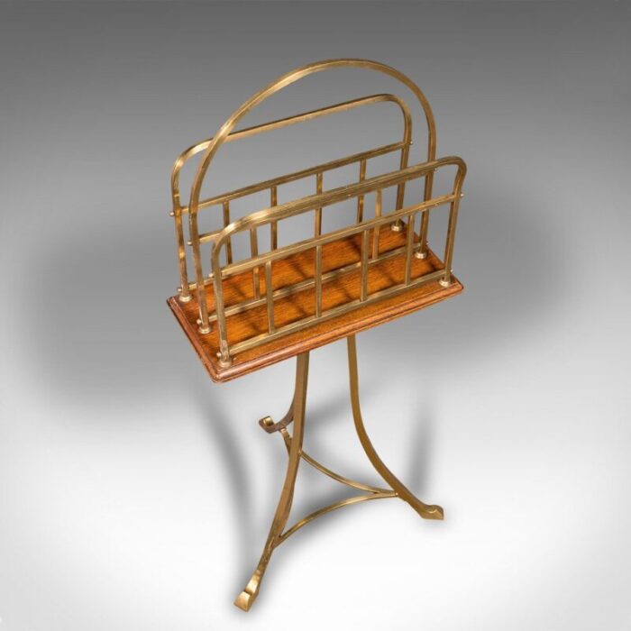 antique english newspaper stand in oak brass 1900s 6