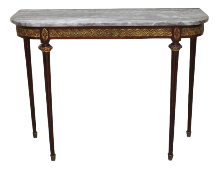 antique french console table with marble top and gilt gold bronze 0076