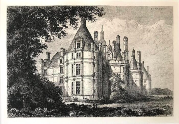 antique french etching view of chateau chambord france by david lancelot 1870 3035