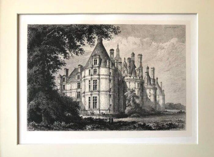 antique french etching view of chateau chambord france by david lancelot 1870 9487