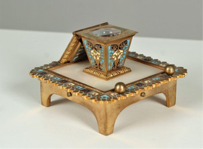 antique french gilded bronze inkwell or desk utensil 1880s 2