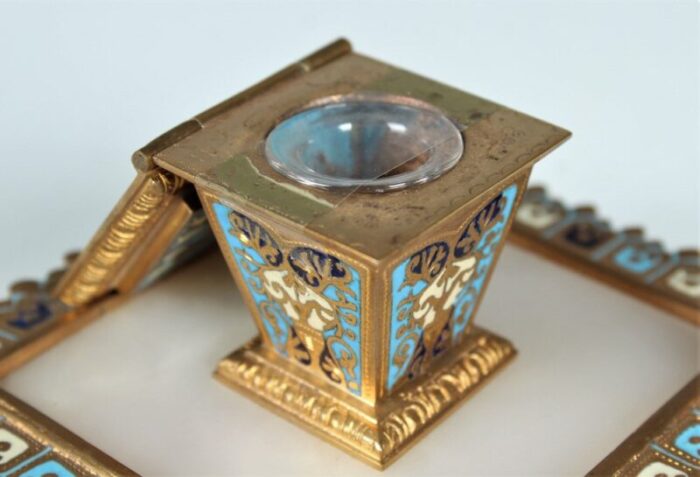 antique french gilded bronze inkwell or desk utensil 1880s 6