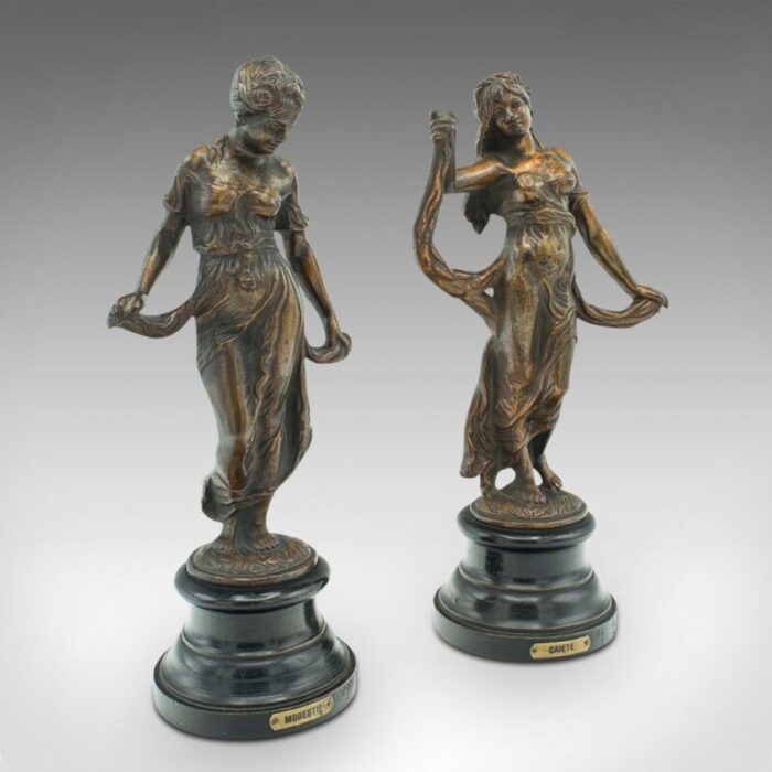 antique french virtue figures in bronze 1890 set of 2 1