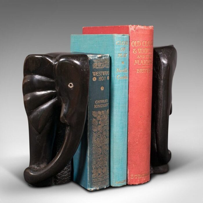 antique hand carved elephant bookends 1880 set of 2 10