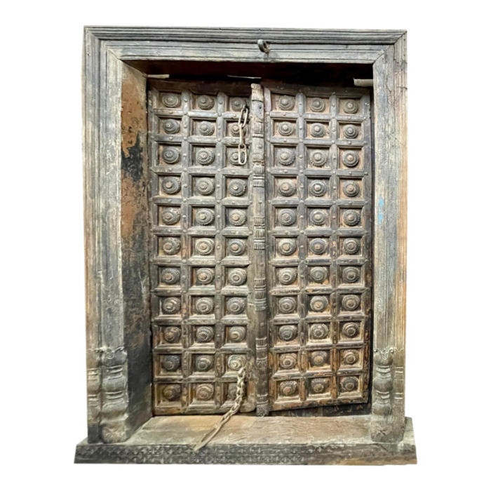 antique indian teak door sun bleached rustic iron medallions veranda courtyard doors 83x58 6842