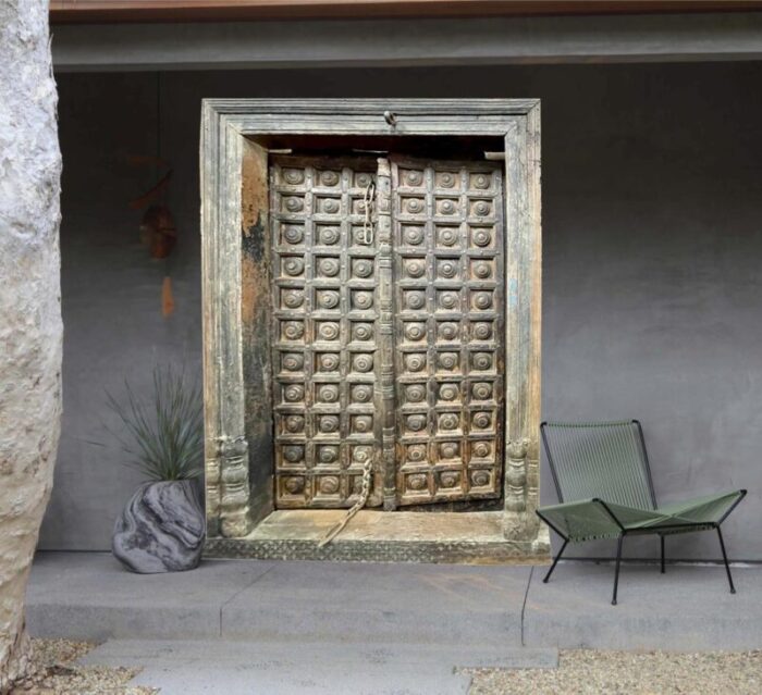 antique indian teak door sun bleached rustic iron medallions veranda courtyard doors 83x58 9047