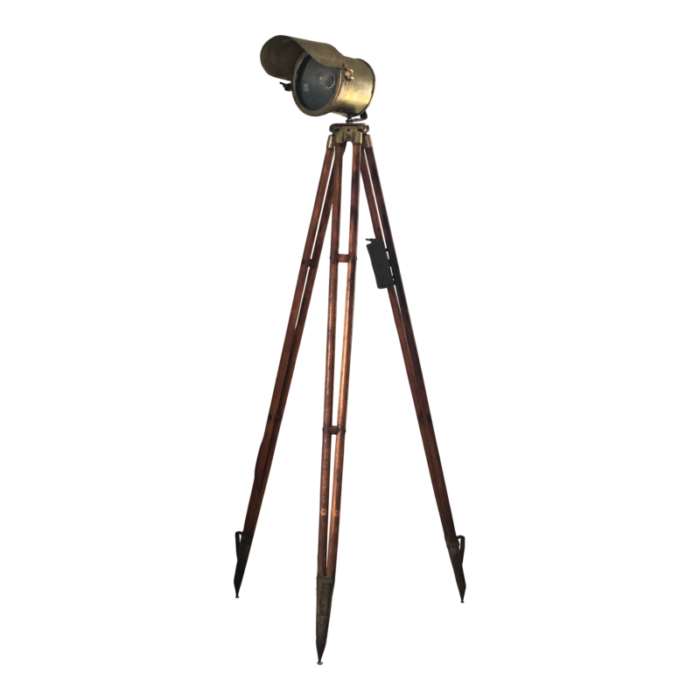 antique industrial brass floor lamp on tripod surveyor base 1920s 4461