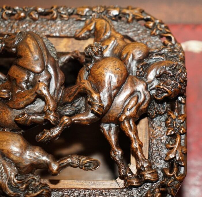 antique italian heavily carved box depicting stallion horses 1840s 11