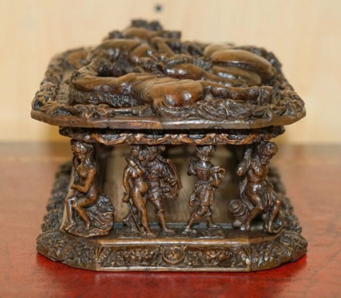 antique italian heavily carved box depicting stallion horses 1840s 12