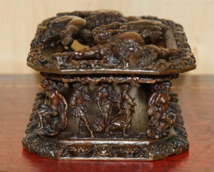 antique italian heavily carved box depicting stallion horses 1840s 15