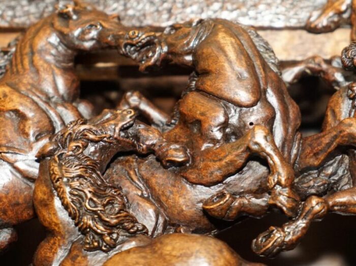 antique italian heavily carved box depicting stallion horses 1840s 9