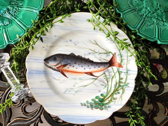 antique limoges france d and c handpainted scalloped fish salad plates 9 pieces 4108