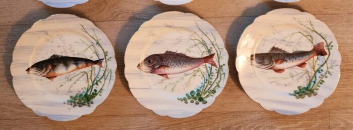 antique limoges france d and c handpainted scalloped fish salad plates 9 pieces 8830