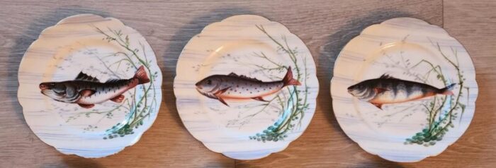 antique limoges france d and c handpainted scalloped fish salad plates 9 pieces 9653