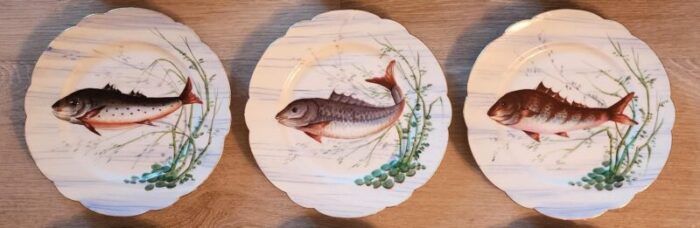 antique limoges france d and c handpainted scalloped fish salad plates 9 pieces 9663