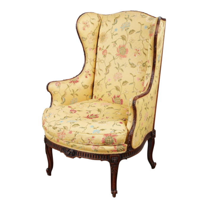 antique louis xv provincial style walnut bergere wingback chair w scalamandre silk 7612