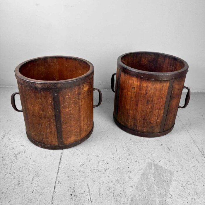 antique meiji handmade rice measure buckets japan set of 2 6