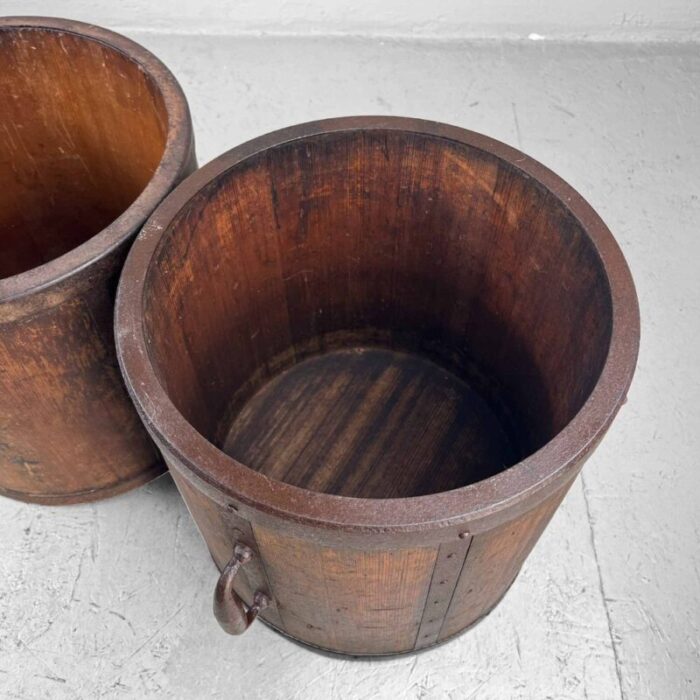 antique meiji handmade rice measure buckets japan set of 2 8