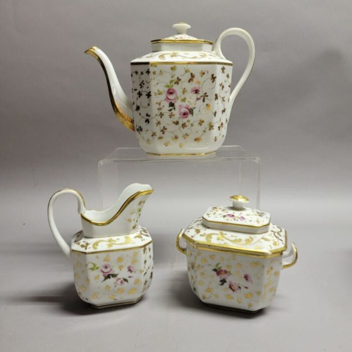 antique old paris teapot creamer sugar with lid tea set 5548