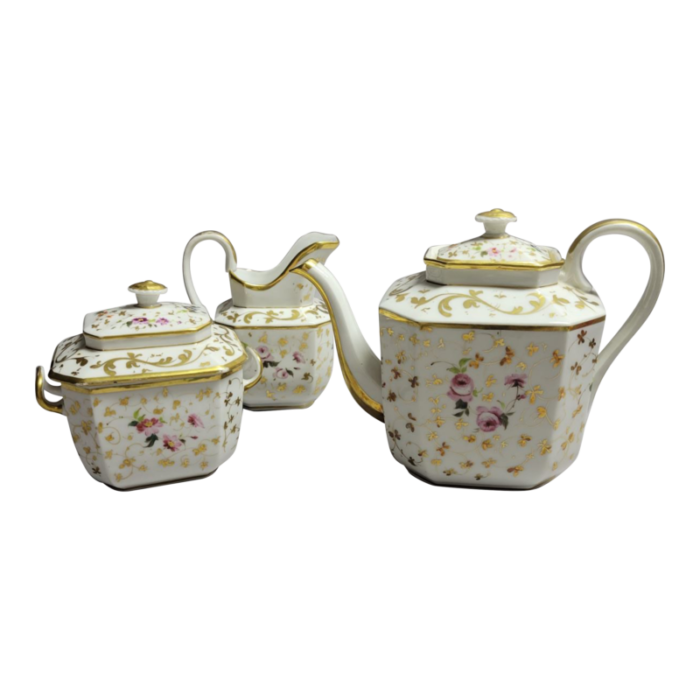 antique old paris teapot creamer sugar with lid tea set 6833