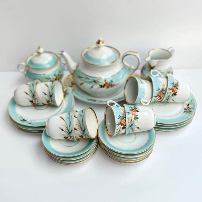 antique porcelain tea set for by c tielsch germany 1900s set of 31 1