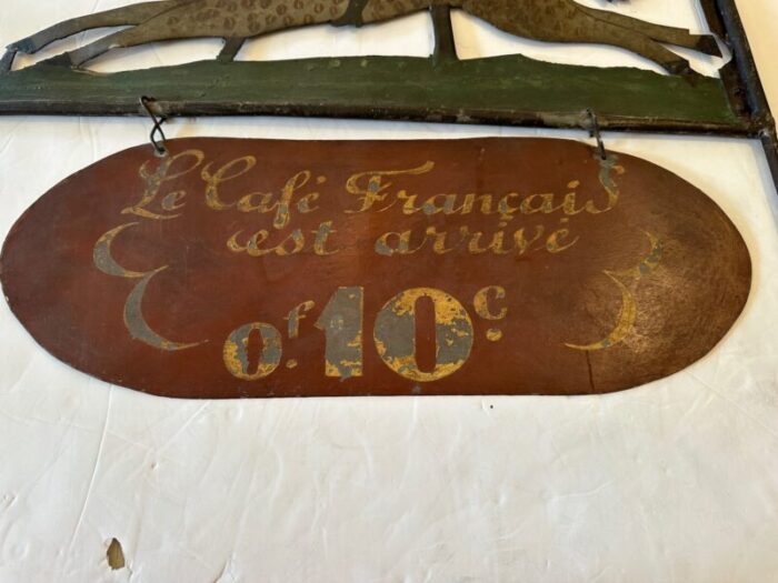 antique two sided painted metal french cafe sign with horse and rider 8474