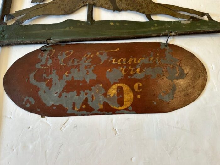 antique two sided painted metal french cafe sign with horse and rider 9464