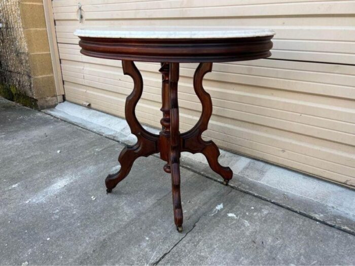 antique victorian style walnut marble top side table 0551