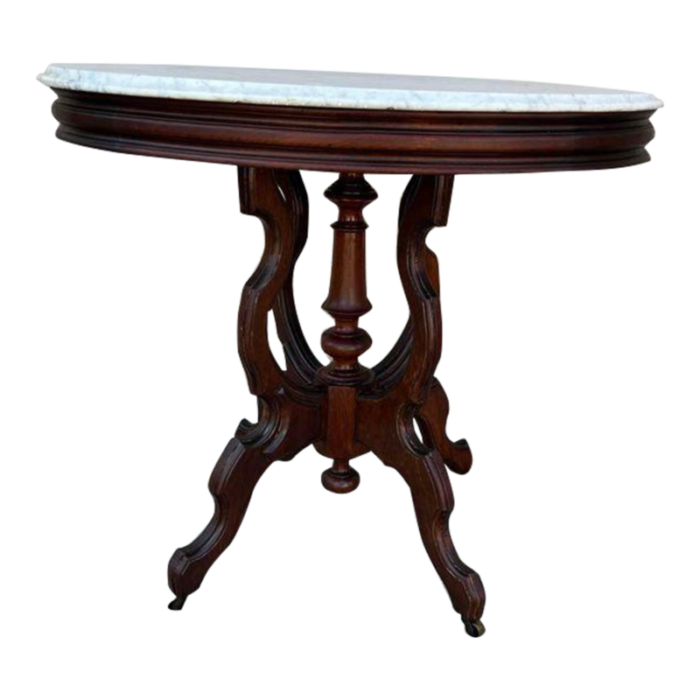 antique victorian style walnut marble top side table 3623