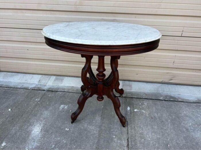 antique victorian style walnut marble top side table 8130